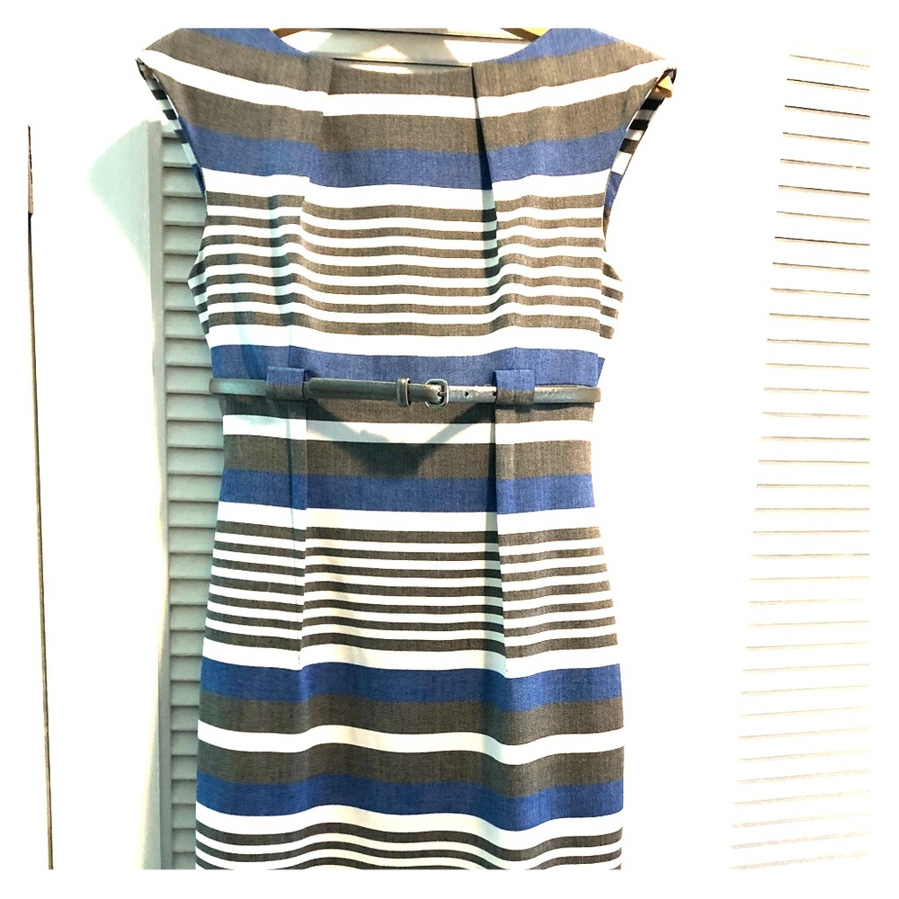 Calvin Klein Blue, White and Gray Dress with Belt